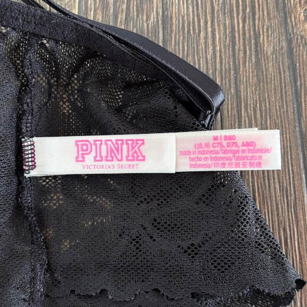 PINK Victorias Secret Convertible Push Up Bralette M Black Lace No Underwire - Picture 6 of 12